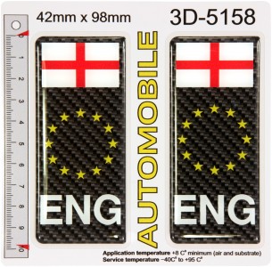 2x 42 x 98 mm ENG England CARBON Euro EU Stars Domed Number Plate Stickers Badges Decals