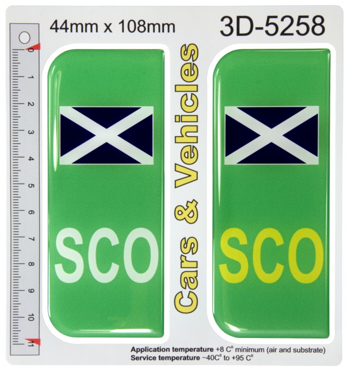 2x 44 x 108 mm SCO Green Zero Emissions 3D Domed Gel Stickers Badges for Acrylic Number Plates