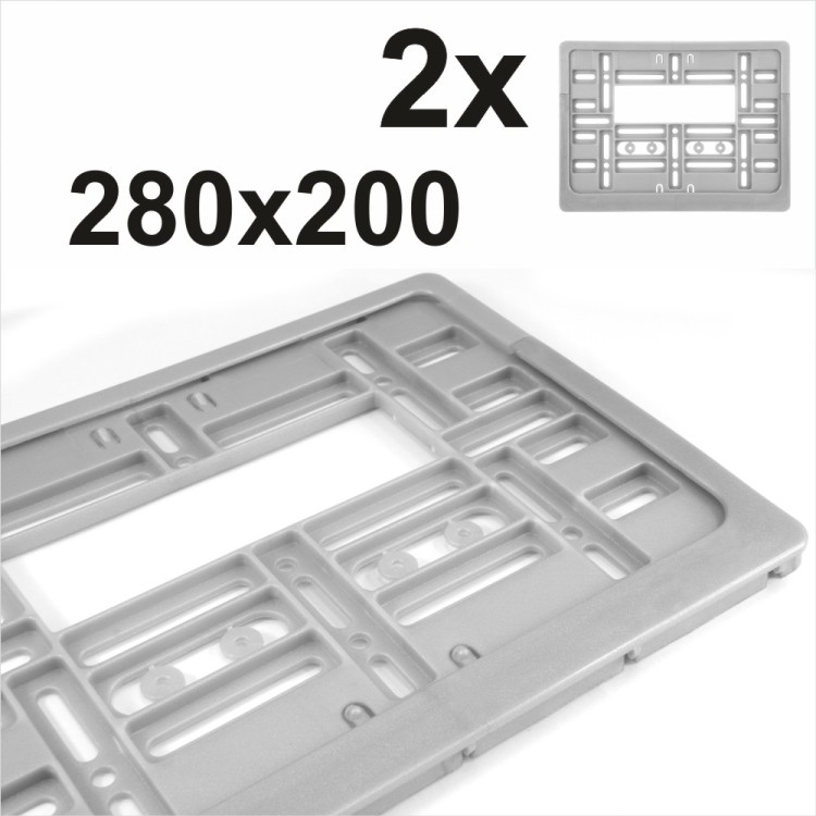 2x SILVER Square Number Plate Holder Surround CAR 280x200mm trailer caravan 11x8