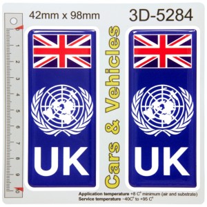 2x UK United Nations UN flag Number Plate Resin 3d Gel Domed Stickers Badges