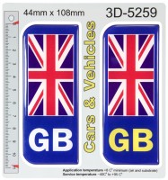 2x 44 x 108 mm GB Rear Front Union Jack Car Van Number Plate Stickers 3D Gel Domed Badges EU