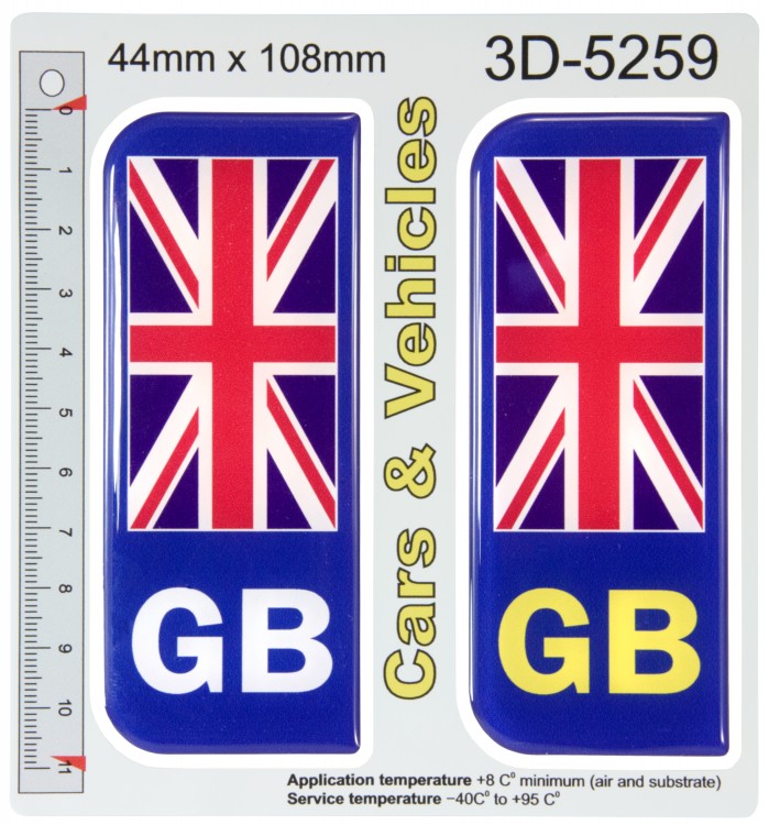 2x 44 x 108 mm GB Rear Front Union Jack Car Van Number Plate Stickers 3D Gel Domed Badges EU