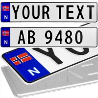 2x N Norway Badge Norwegian Style Font 2x White Pressed Number Plates Novelty 520mm x 110mm