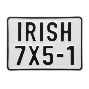 Irish Ireland font 7x5 White 180x130 mm Single (1) personalised Toy Kids Car Motorcycle Pressed TEXT Novelty Plate