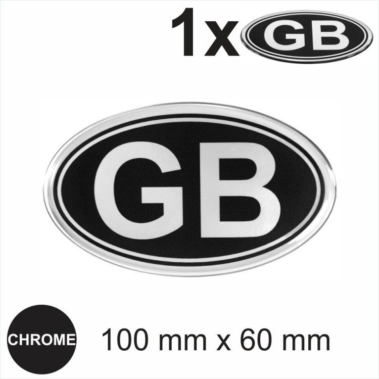 GB Oval RETRO Vintage Black Chrome Metallic Sticker Dome Car 3D Gel Resin Decal