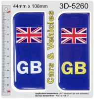 2x 44 x 108 mm GB Front & Rear Union Jack Car Van Number Plate Stickers 3D Gel Domed Badges