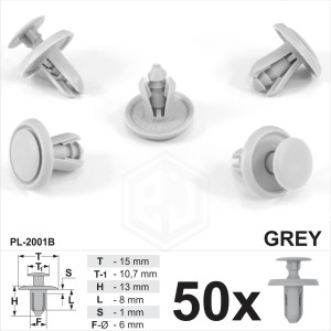 50x 6mm Grey Plastic Trim Clips Bumpers Grille Wing Liner Splashguars for Subaru