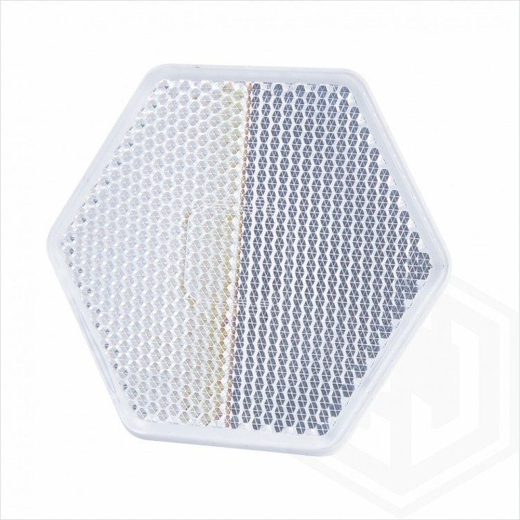 White Clear 75mm x 67 mm Hexagonal Stick On Self Adhesive Front Reflector Car Trailer Caravan