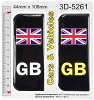 2x 44 x 108 mm GB Black Rear &, Union Jack Car Van Number Plate Stickers 3D Gel Domed Badges