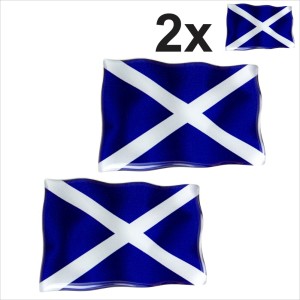 2x SCO Scotland Scottish Saltire waving flags 3D Domed Gel STICKER Resin Badge