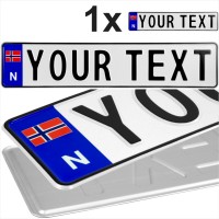 1x N Norway Badge Norwegian Style Font White Pressed Number Plates Novelty 520mm x 110mm