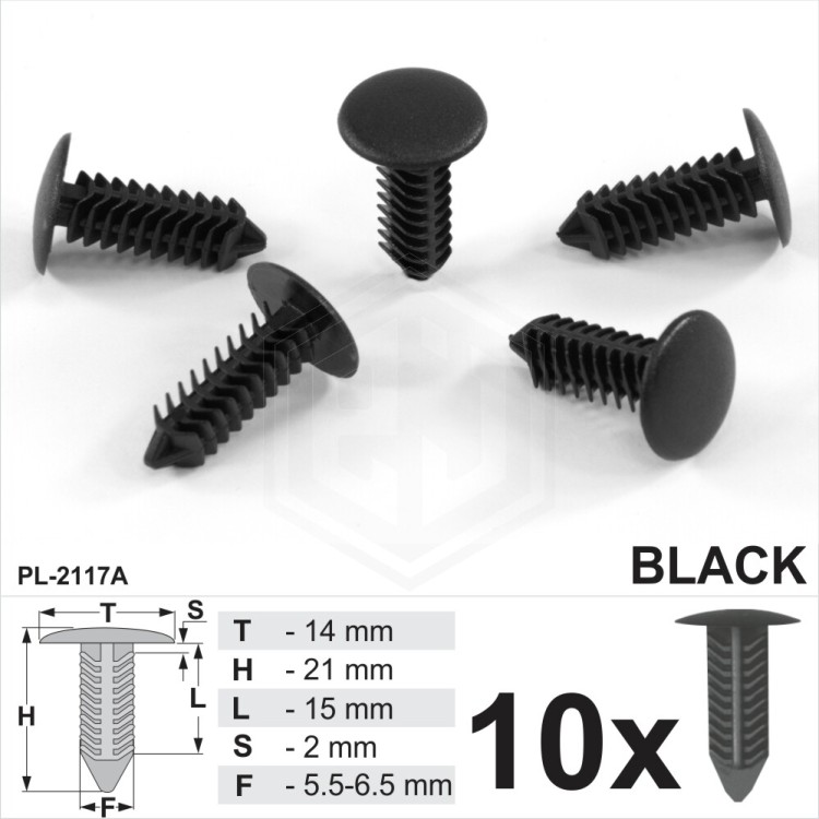 Black Plastic Fir Tree Trim Clips 6mm Hole 14mm Head Car Van Push In Button