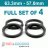 Spigot Rings / 63.3mm - 57.0mm FULL SET OF (4) FOUR RINGS - Spigot Rings / 63.3mm - 57.0mm FULL SET OF (4) FOUR RINGS