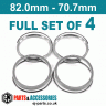 BBS Spigot Rings / 82.0mm - 70.7mm FULL SET OF (4) FOUR RINGS - BBS Spigot Rings / 82.0mm - 70.7mm FULL SET OF (4) FOUR RINGS