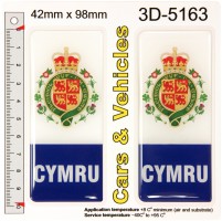2x 42 x 98 mm Welsh Number Plate Sticker Decals Badge Cymru Coat of Arms 3d Resin Gel Domed