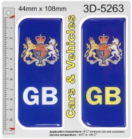 2x 44 x 108 mm GB Front and Back Vehicle Car Van Number Plate Stickers 3D Gel Domed Badges