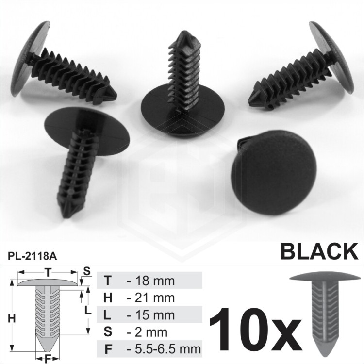 Black Plastic Fir Tree Trim Clips 6mm Hole 18mm Head Car Van Push In Button