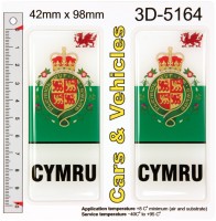2x 42 x 98 mm CYMRU Number Plate Stickers Decals Badges Wales Coat of Arms 3D Resin Domed