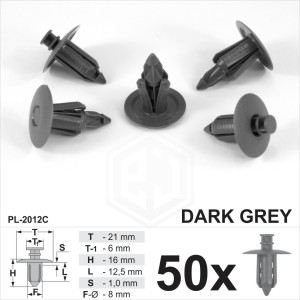 50x Dark Grey Plastic Rivet Trim Panel Fastener Clips Fits SAAB Mitsubishi Honda