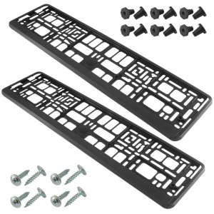 Pair of Car Registration Number Plate Holders – Universal License Plate Frames for Car, Caravan & Trailer – Black ABS Plastic