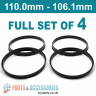 Spigot Rings / 110.0mm - 106.1mm FULL SET OF (4) FOUR RINGS - Spigot Rings / 110.0mm - 106.1mm FULL SET OF (4) FOUR RINGS