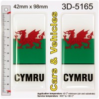 2x 42 x 98 mm CYMRU Number Plate Stickers Decals Badges Wales Welsh Flag 3D Gel Resin Domed
