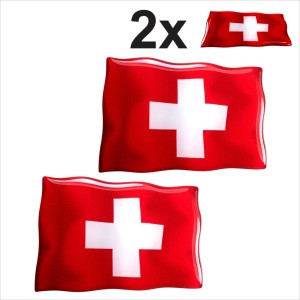 2x Switzerland waving Swiss flags Square 3D Domed Gel STICKER Resin Decal Badge