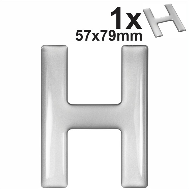 3d Gel Silver Letter H for Classic Black Number Plates Domed Resin Making DIY UK