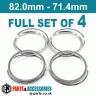 BBS Spigot Rings / 82.0mm - 71.4mm FULL SET OF (4) FOUR RINGS - BBS Spigot Rings / 82.0mm - 71.4mm FULL SET OF (4) FOUR RINGS