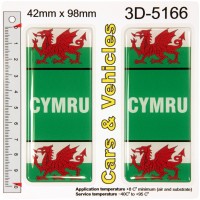 2x 42 x 98 mm CYMRU Number Plate Side Stickers Decals Badges Wales Welsh Flag Resin Domed