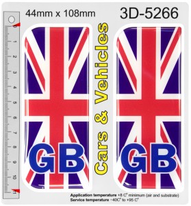 2x 44 x 108 mm GB Union Jack Flag Vehicle Car Van Number Plate Stickers 3D Gel Domed Badges