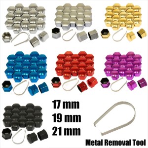 20x 17/19/21 mm Black Chrome Silver Alloy Wheel Nut Bolt Covers Caps Metal Key