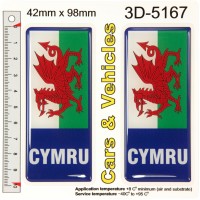 2x 42 x 98 mm CYMRU Number Plate Blue Stickers Decals Badges Wales Welsh Flag Resin Domed