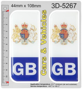 2x 44 x 108 mm GB White Blue Vehicle Car Van Number Plate Stickers 3D Gel Domed Resin Badges