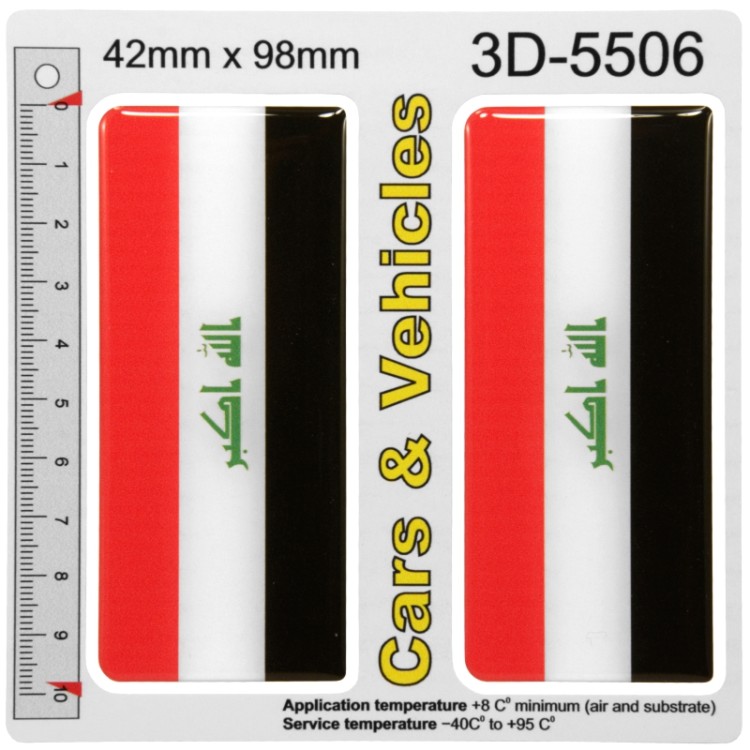 2x 42mm x 98mm Iraq Iraqis Flag Domed Number Plate Stickers Badge 3D Decals
