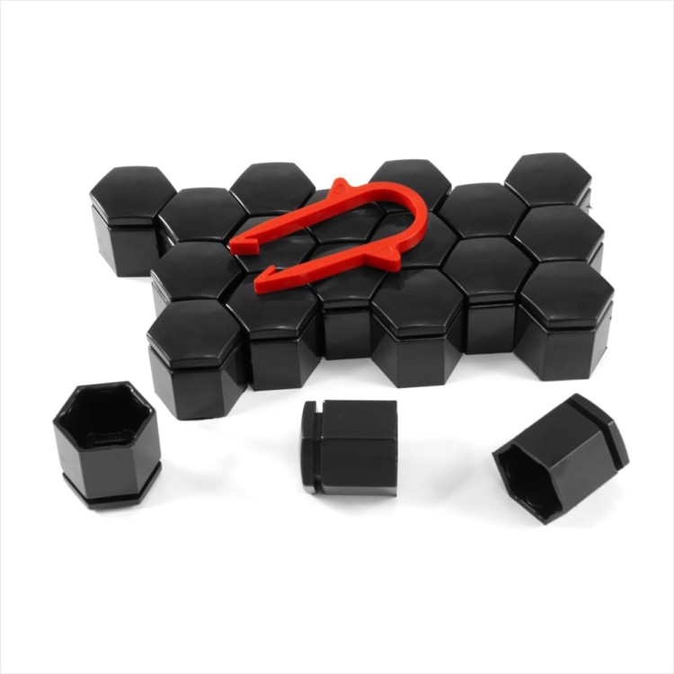 20x Hex 17 19mm Black Chrome Grey Alloy Wheel Push on Nut Bolt Covers Caps Key