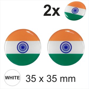 2x 35 mm India Indian Flag Round Car Moto Helmet Sticker Decal Domed Gel 3D PC