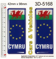 2x 42 x 98 mm CYMRU EU euro stars Number Plate Decals Badges Wales Welsh Flag Resin Domed