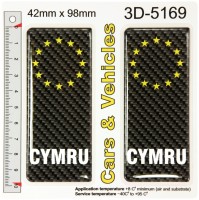 2x 42 x 98 mm CYMRU CARBON EU Euro stars Number Plate 3D Stickers Decals Badges Resin Domed