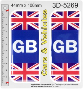2x 44 x 108 mm GB Union Jack flag Car Van Vehicle Number Plate Stickers 3D Gel Domed Badges