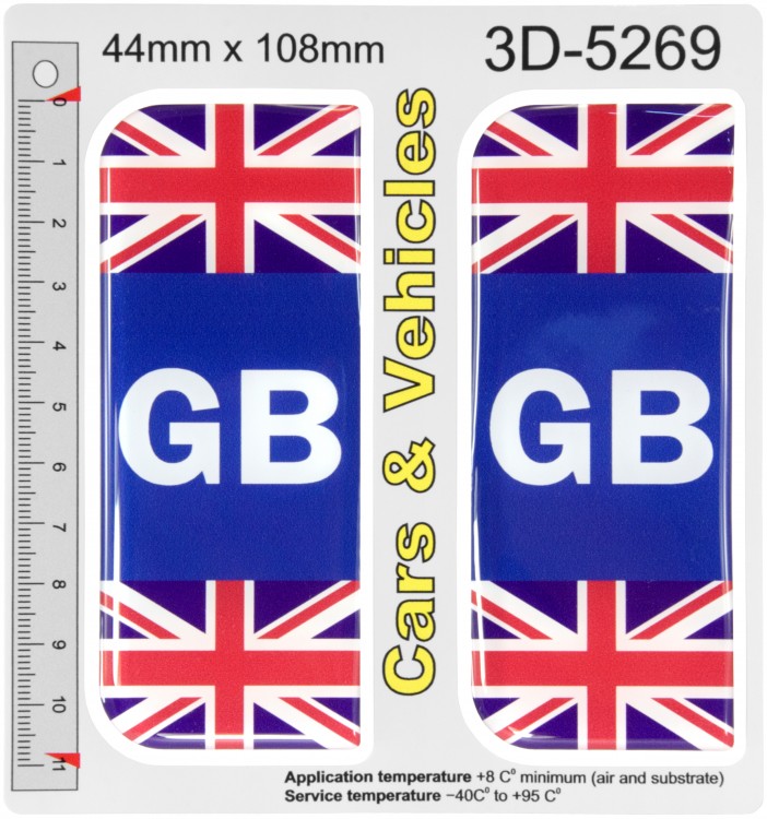 2x 44 x 108 mm GB Union Jack flag Car Van Vehicle Number Plate Stickers 3D Gel Domed Badges
