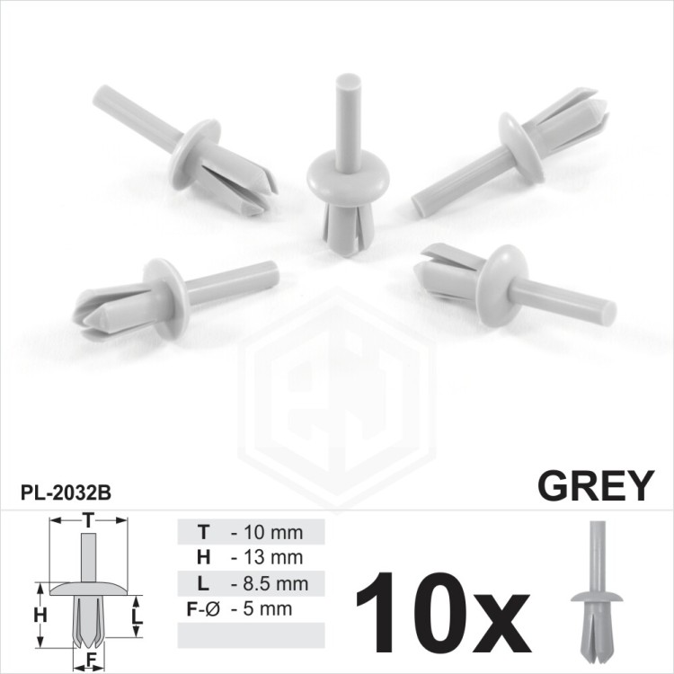 5mm Grey Plastic Rivet Clips Trims Wheel Arch Cover Liner Lining Moudlings