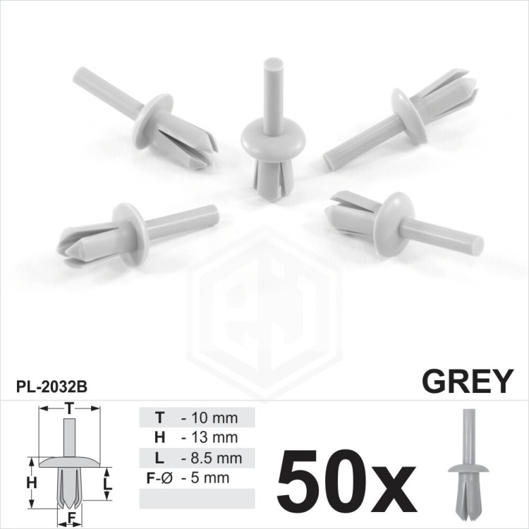 5mm Grey Plastic Rivet Clips Trims Wheel Arch Cover Liner Lining Moudlings