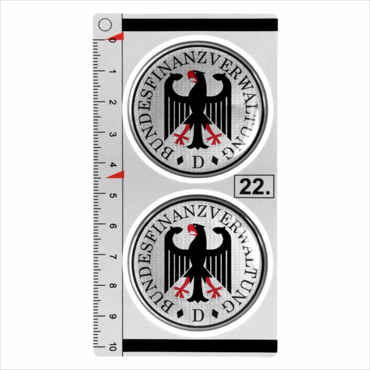 BUNDESFINANZVERWALTUNG set of 2 German Number Plate Seal Stadt 3D Domed Sticker