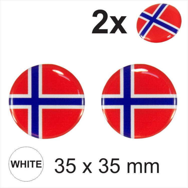 2x 35 mm Norwegian Norway flag Car Moto Helmet Sticker Decal Domed Gel 3D