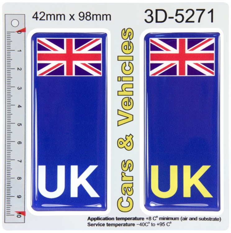 2x 42 x 98 mm UK Union Jack Flag Number Plate Resin 3d Gel Domed Stickers Badges CAR BREXIT