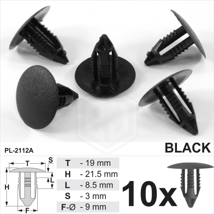 Black Plastic Fir Tree Trim Clips 8mm Hole 19mm Head Car Van Push In Button