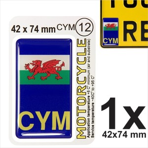 CYM Welsh Flag Wales Motorcycles NUMBER PLATE 3D GEL STICKER Resin Domed Badge