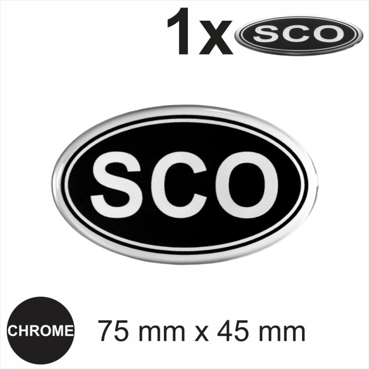 SCO Oval Retro Classic Black Chrome Gloss Sticker Dome Car 3D Gel Resin Decal