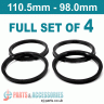 Spigot Rings / 110.5mm - 98.0mm FULL SET OF (4) FOUR RINGS - Spigot Rings / 110.5mm - 98.0mm FULL SET OF (4) FOUR RINGS